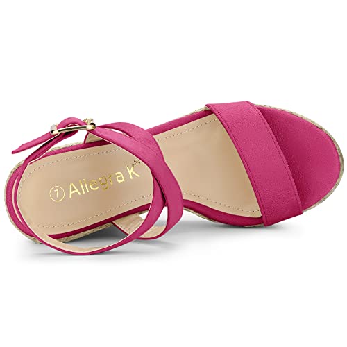 Allegra K Allegra K Women's Slingback Crisscross Espadrille Wedge Hot Pink Heel Sandals 7.5 M US