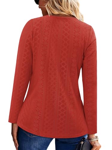KISSMODA Long Sleeve Fall Shirts For Women V Neck Tunic Tops Embroidered Button Down Knitted Blouses 2025