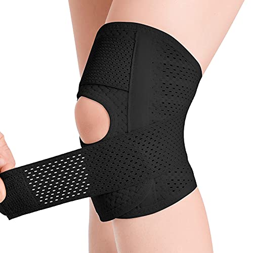 FDTY Knee Brace with Side Stabilizers Relieve Meniscal Tear Knee Arthritis, Breathable Adjustable Knee Support Suitable for Men and Women with Sports Injuries (XL, Black(Right))