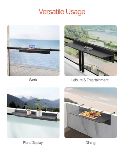 VEVOR Balkontisch, 1500x300 mm, klappbarer Balkonhängetisch, Klapptisch für den Außenbereich, 22 kg Tragkraft, passend für Geländer von 2,54 bis 15 cm, Serviertisch für Terrasse und Deck