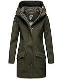 MARIKOO Damen Softshell Jacke Winterjacke wasserabweisend Outdoor lang B856 [B856-Maylee-Olive-Gr.M]