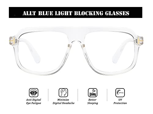 Allt Unisex Large Square Optical Eyewear Non-prescription Eyeglasses Flat Top Clear Lens Glasses Frames (Transparent(Bluelight Blocker Lens)A6) - Thumbnail 2