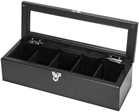 6 Slots Wooden Watch Box|Watch Display Organizer Case with Glass Lid|Watch Holder with Removable Watch Pillows Mens Lockable Metal Buckle for Men/Women image 5