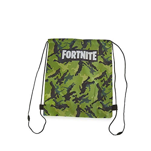 Fortnite Sac a Cordon Sac De Sport pour Enfant, Adulte | Petit Sac À Dos pour Piscine, Plage, Football, Chaussures, Voyages | Sac de Gymnastique ou Natation Motif Camouflage, Logo (Vert) Cover