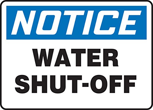 Panneau Notice Water Shut Off signalisation de vanne d'arrêt d'eau 10x14