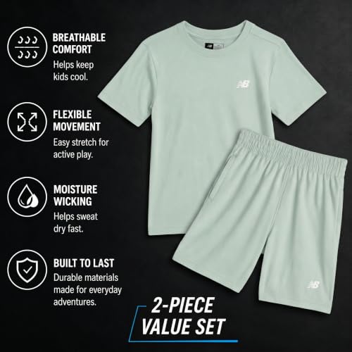 Image of New Balance Boys Athletic Shorts Set - 2 Piece Cotton Blend Jersey Shirt and Active Basketball Shorts for Boys