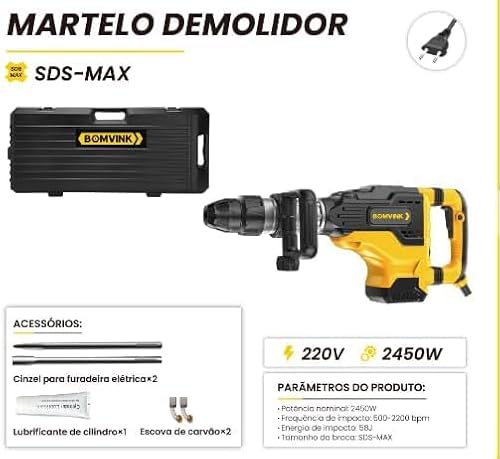 Martelo Demolidor Sds-max 2450W 110V, Bom Vink