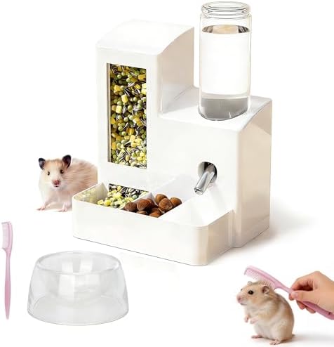 3-in-1 Hamster Feeder, 125ml Water Bottle & Feeding Bowl, White |...