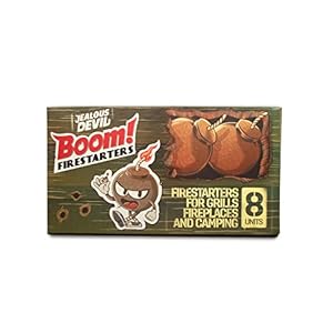Jealous Devil Boom! Firestarters 8 Pack, 100% Natural Made from Coconut Fiber, No Smoke and Odorless, Waterproof, 20-Minute Long Burn for BBQ Lump Charcoal, Briquettes, Fireplace, Camping and More