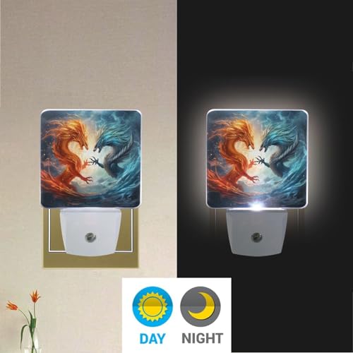 Image of Dragons Night Lights 2 Pack Plug-in Wall Led Nightlight Auto Dusk-to-Dawn Sensor Lamps for Bedroom Kitchen Bathroom