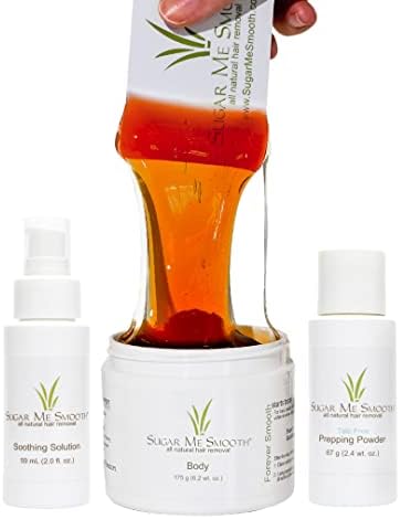 Sugar Me Smooth Body 糖蜡套装 – 温和呵护皮肤,减少疼痛脱毛,无条纹,无热,水溶性全天然解决方案,适合所有皮肤和发质