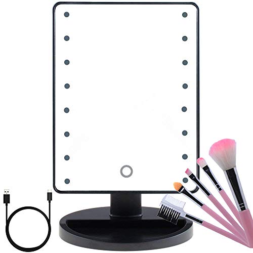 YUIEE LED Lighted Makeup Mirror with 16 Led Lights Touch Screen Dimmable Brightness180 Rotation USB Battery Double Charge Countertop Cosmetics for Mothers Women Teen Girls Juniors