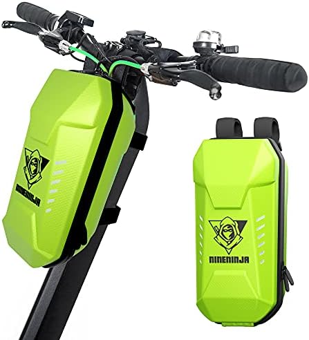 NINENINJA Scooter Storage Bag 3L with Mesh Pocket, Handlebar Mounted Organizer, Waterproof Exterior with Soft Spandex Lining, Compact and Portable, Large Capacity (Bright Green) (USB charging)