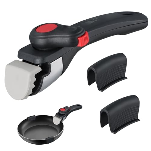Mango para Sartén Universal, Mango Extraíble, Negra, Universal Asa de Olla Extraíble, Antideslizante y Anti Quemaduras, con 2 Asas de Silicona Para Ollas, para Ollas, Sartenes, Sartenes