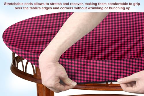 Image of The Furnishing Tree Elastic Oval Center Table Cover WxL 18x60 in Inches Polyester Checkered Pattern Maroon