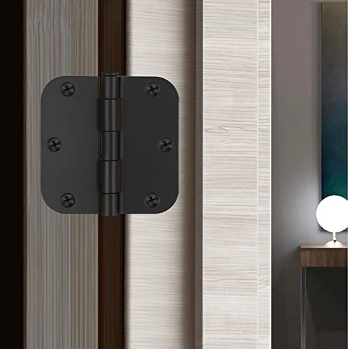 6 Pack Matte Black Door Hinges,3.5 Inch Door Hinges Black Matte With 5/8" Radius,Fit Standard Door/Bedroom Door/Exterior Door/Interal Door Hardware Hinges,Black Finish Hinges For Doors 3 1/2 Inch #TOP6