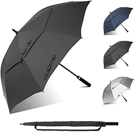 Obemisk Extra Large Golf Umbrella，62/68 Inch Double Canopy Vented Windproof Waterproof Umbrella，Automatic Open Golf Umbrella for 2-3 Men