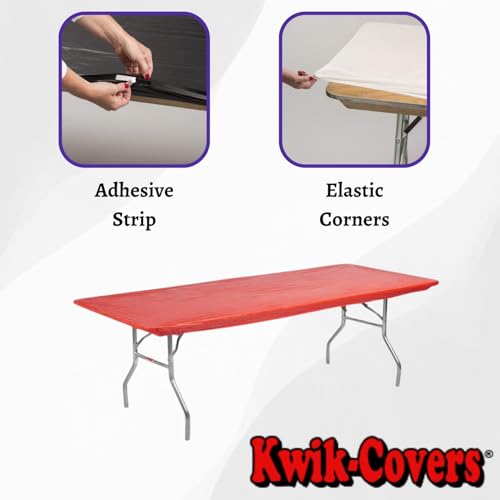 Image of Kwik-Covers 6' Rectangle Plastic Table Covers 30 inch x 72 inch, Bundle of 5 (Red)
