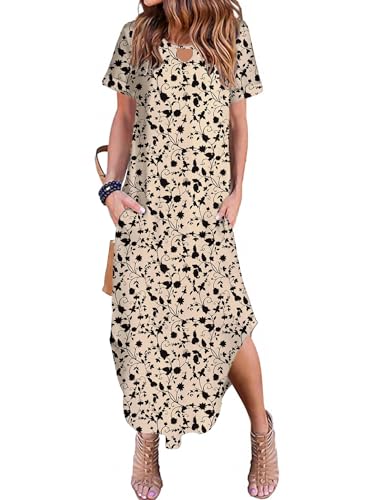 Image of Zeagoo Womens Maxi Summer Dress with Pockets Casual Short Sleeve Sundress Trendy 2026 Curve Hem Long Dress