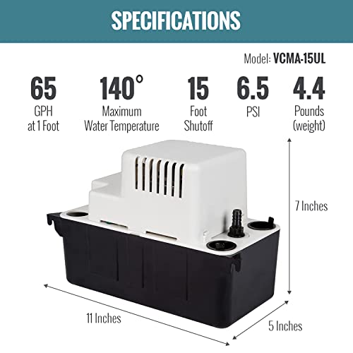 Little Giant Vcma-15Ul 115 Volt, 65 Gph, 1/50 Hp Automatic Condensate Removal Pump (No Safety Switch), Black/White, 554401 #TOP5