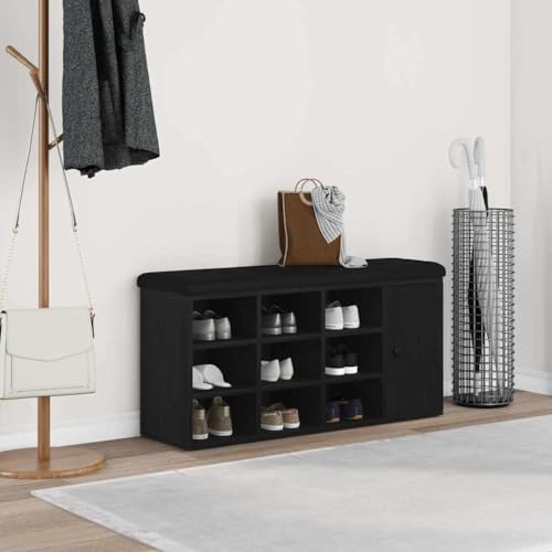 Banc avec espace de rangement en bois noir aspect chêne 102cm pour l'organisation de votre couloir
