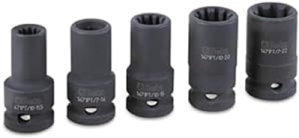 BETA - Kit Bussole a Macchina per Dadi Pinze Freno 1/2" 5 Pezzi, Set Professionale per Smontaggio Pinze Freno Auto Officina e Manutenzione, 1471PT/C5