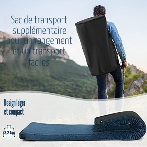 FANTASK Matelas de Camping léger en Mousse à mémoire de Forme avec Housse en Flanelle avec Sac de Transport Bleu Marine