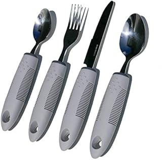 4 Piece Cutlery Set Easy Grip. Chunky Handles, Ideal Eating Aid for The Disabled, Elderly, Visually Impaired & Sufferers of Arthritis, Parkinson's Disease, Tremors and Weakened Grasp