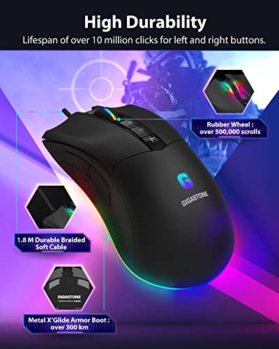 Image of Gigastone Gaming Mouse with 12,000 DPI Adjustable, RGB Backlight, Optical Sensor, 8 Programmable Buttons, RGB Gaming Mouse with 512KB Onboard Memory, Wired Gaming Mouse for Windows 7 and Up