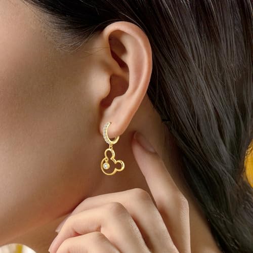 Mouse Earrings for Women Sterling Silver Plated Gold Mouse Dangle Hoop Earrings Sparkling CZ Lucky Cute Mini Earrings Animal Fashion Hypoallergenic Princess Jewelry Gifts for Daughter Birthday4