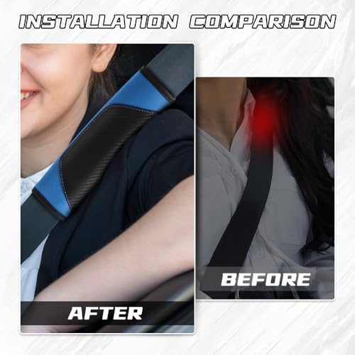 ongfuwu 2PCS Car Seat Belt Cover Pad, Soft Carbon Fiber Leather Seatbelt Shoulder Protector for a More Comfortable Driving, Universal Safety Belt Strap Cover to Protect Your Neck (Blue) - Thumbnail 5