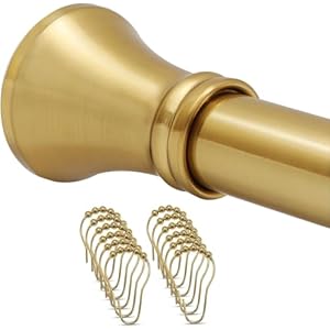 YNL Tension Curtain Rod, Short Tension Rod 36-52 Inches with 12 Shower Curtain Rings, Non-Slip, Never Rust, No Drill Adjustable Tension Rod for Closet & Laundry & Doorways, Brushed Gold, Size:36-52″