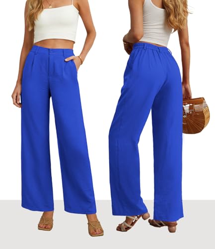 Image of Feiersi Womens Casual Wide Leg Pants High Waisted Button Down Straight Long Trousers Palazzo Pants