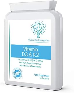 Vitamin D 3,000 IU & Vitamin K2 100ug MK7 Vegetarian Capsules - 90-Day Supply of Vitamin D3 Supplement Source of Cholecalciferol  Exclusively Manufactured in The UK for Maximum Absorption