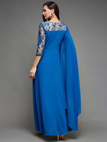 Image of Miss Chase Women's Floral Printed Relaxed Fit V-Neck 3 /4th Sleeve Maxi Dress