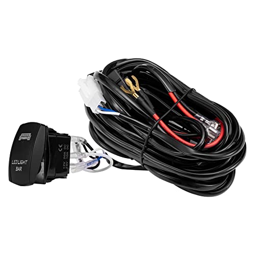 FIERYRED 2 Lead LED Light Bar Wiring Harness Kits, 12V/40A, 12FT Frog Light Wiring ON-Off Laser Rocker Switch, 2 Years Warranty