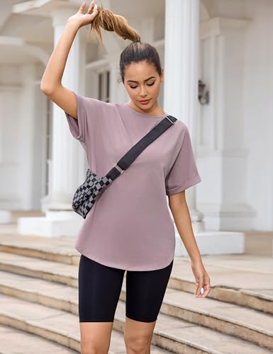 Totatuit Women Oversized Tshirts Casual Crew Neck Rolled Short Sleeve Basic Tee Shirts Cute Loose Summer Tops Workout Clothes4