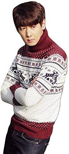 Amazon ようこそ プリンサイト様 メンズ 冬 ノルディック柄 タートルネック セーター トナカイ柄 ニット スリム 全３色 ネイビー グレー ボルドー セーター 通販