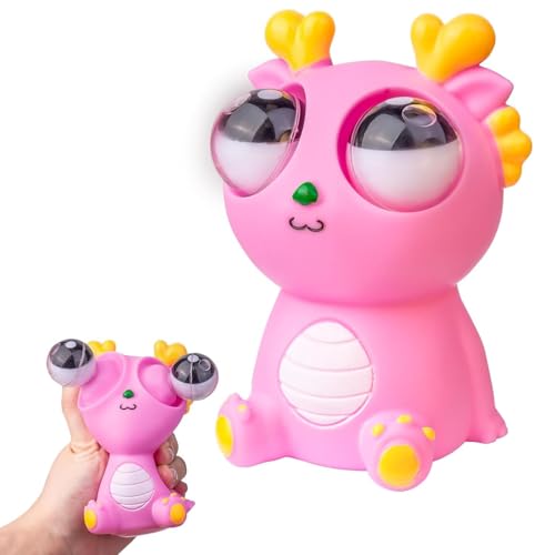 Image of TTW Funny Dragon Pinch Toy | Squishy Dinosaur with Pop-Out Eyes | Stress Relief Fidget Toy for Kids & Adults | Fun Squeeze Toy for Anxiety Relief (Pink)