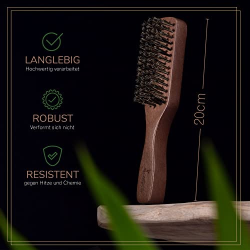 Foto von lampox Herren Bartbürste Herrenbürste mit Wildschweinborsten mit Griff aus Buchenholz dunkelbraun