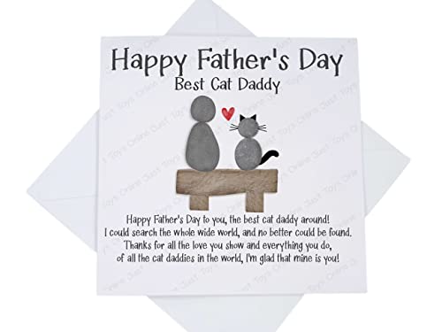 Best Cat Daddy Father's Day Card, Pebble Art Print Card for Cat Dad Papa with Poem/Verse, Card from the Pet Cat (Not Personalised)