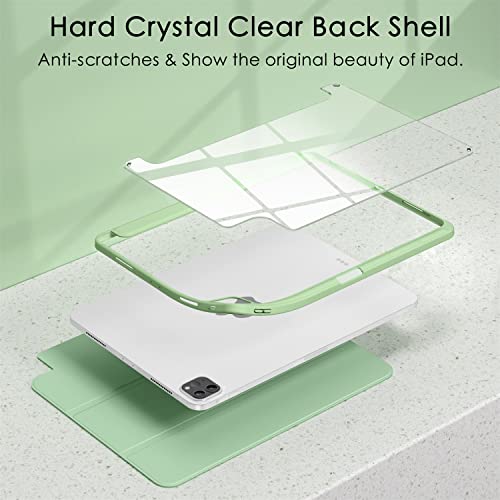Soke Ultra Hybrid Case For Ipad Pro 12.9 Inch (6Th/5Th/4Th/3Rd Generation, 2022/2021/2020/2018) - Pencil Holder + Auto Sleep/Wake + Camera Protection, Transparent Shockproof Back Cover, Matcha Green #TOP7