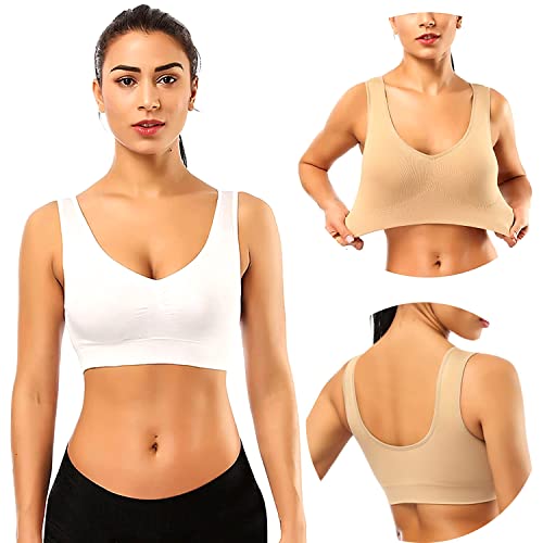 Fulier 2 Pack Womens Sports Bra Seamless Tube Top Bra Padded Wireless Workout Yoga Bra Full Support For Women Black,White #TOP1