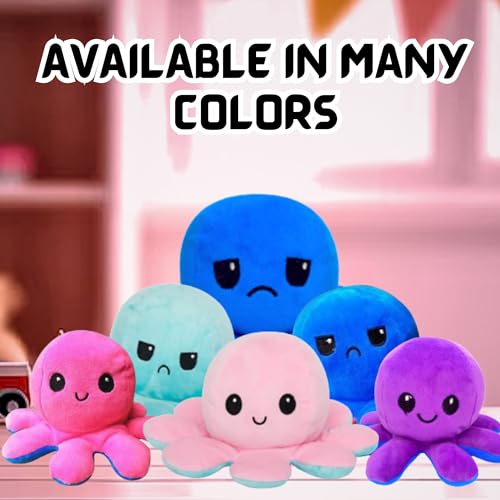 Image of AUDBOT Octopus Plush Toy - Double-Sided Mood Expression Stuffed Animal | Cute Flip Plushie for Kids & Babies, Medium Size (20CM, Pink /SkyBlue)