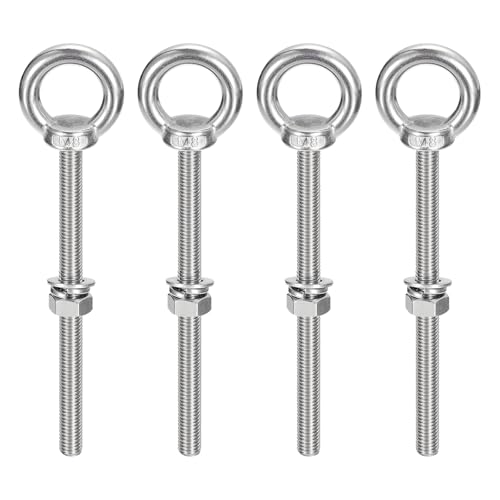 Image of uxcell Lifting Eye Bolt, 4 Sets M8 x 120mm Eye Bolt with Nut Washer 304 Stainless Steel Shoulder Lifting Ring Eye Bolt for Hanging Item