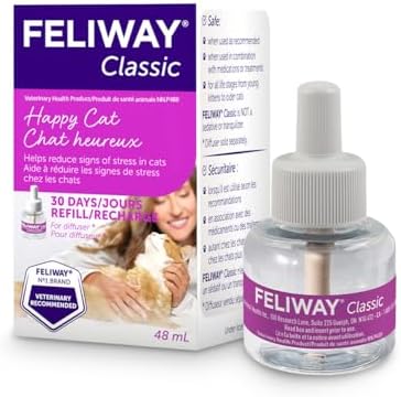 FELIWAY Classic Diffuser Refill, Promotes Calmness in Cats & Kittens, VHP Registered NN.P4B8, includes 1 Refill, Lasts 30 Days, Cat Calming Pheromones, 48ml