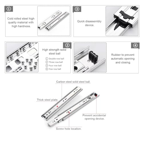 Image of Volo Heavy Duty Drawer Slides, Full Extension Ball Bearing Runners | Pack of 2 Piece | Channels for Kitchen Cabinets, Wardrobes, and Dressers (Mild Steel, 22 Inch)