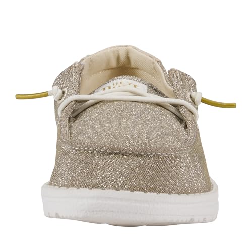 Image of HEYDUDE Girl's Youth Wendy Metallic Sparkle Slip On Loafer | Glitter Upper | Stretch Elastic Laces, Removable Foam Insole, Lightweight Flexible Outsole, Breathable Interior, Easy On System, Secure Fit