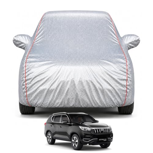 Image of Car Cover for Mahindra Alturas G4 100% Waterproof Premium Full Body Cover with Mirror Pockets, Triple Stitched, Bottom Elastic, UV, Dust & Scratch Protection, Belt & Buckle (Metalic Silver)