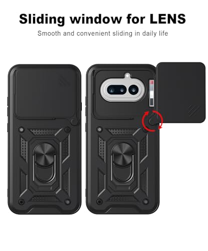 Image of Tough Armor Bumper Back Cover Case for Nothing Phone 4A 5G | Sliding Camera Cover, Kickstand & Ring Holder 360 Degree Protection Back Cover Case for Nothing Phone 4A 5G - Black